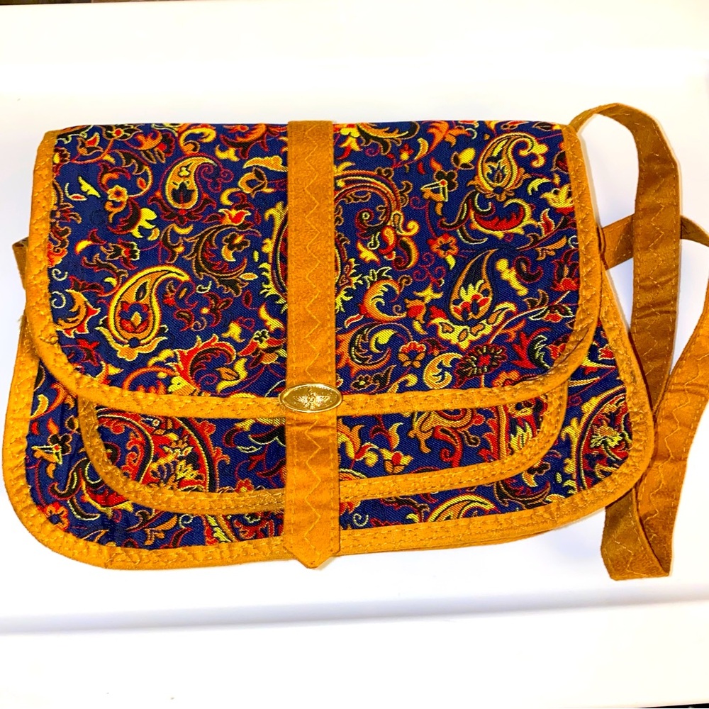 Multicolor Colorful and Tan Paisley Crossbody Bag Purse